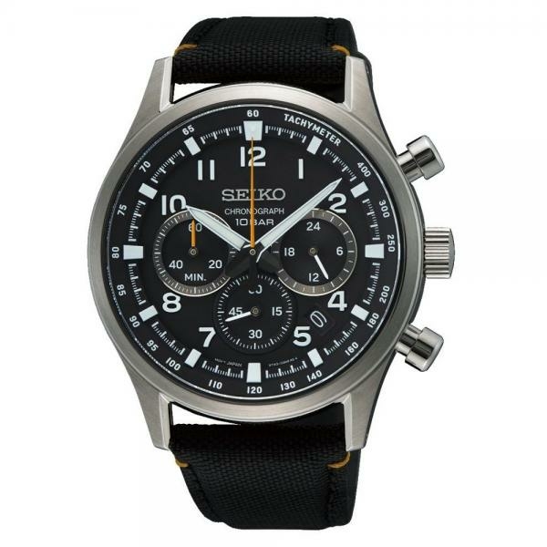 Seiko Neo Sports fekete számlapos textil hibrid szíjas chronograph férfi karóra SSB449P1