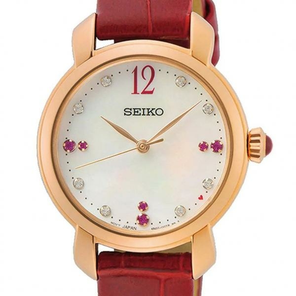 Seiko Piros bőrszíjas rozé színű limitált női óra SUR502P1