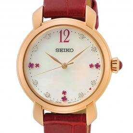 Seiko Piros bőrszíjas rozé színű limitált női óra SUR502P1