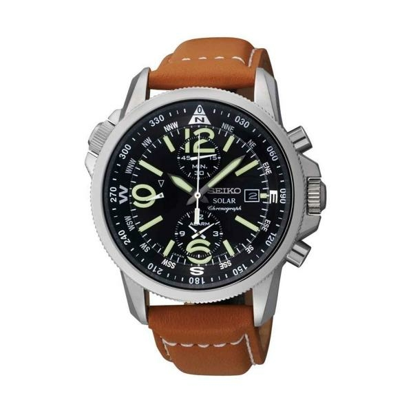 Seiko Prospex Solar kronográf barna bőr szíjas férfi karóra SSC081P1