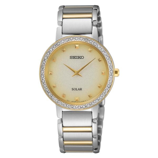 Seiko Solar arany színű női óra Swarovski kristállyal SUP448P1