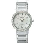 Seiko Solar ezüst színű női óra Swarovski kristállyal SUP467P1