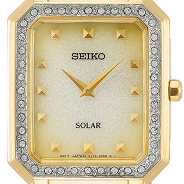 Seiko Solar fémszíjas szögletes arany női karóra SUP444P1