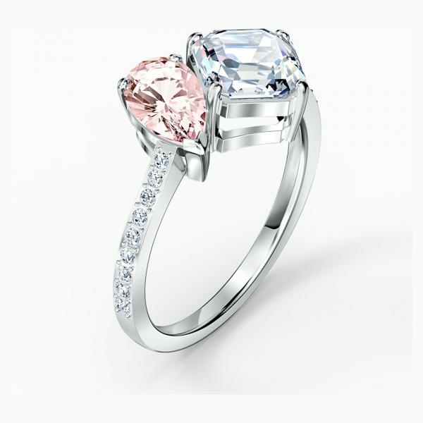 Swarovski Ezüst színű gyűrű fehér és rózsaszín kristállyal 