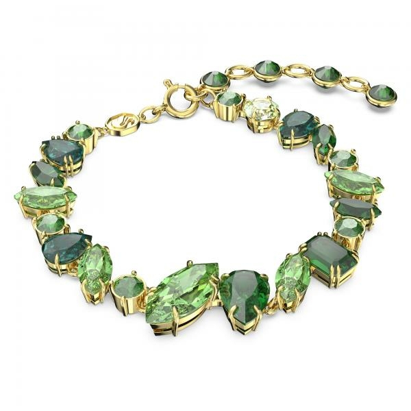 Swarovski Gema arany színű karkötő zöld kristályokkal 5652822