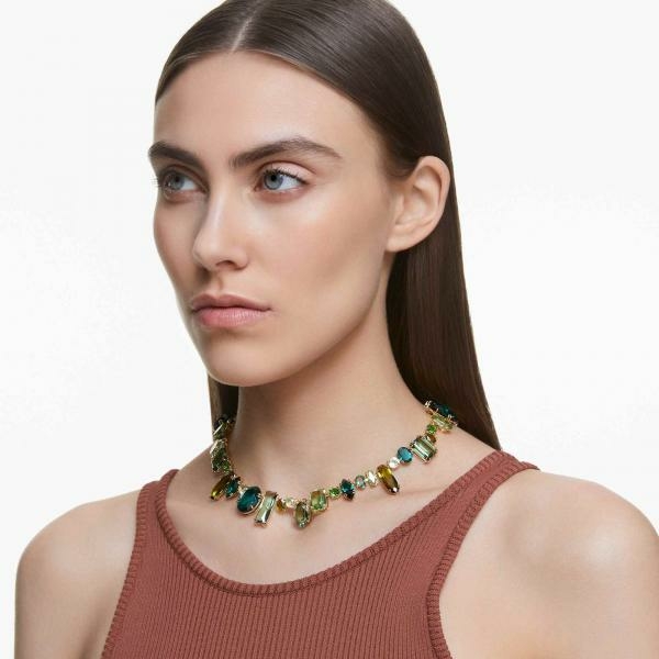Swarovski Gema arany színű nyaklánc zöld kristályokkal 5657388