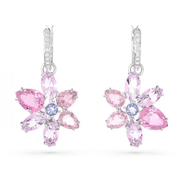 Swarovski Gema ezüst színű fülbevaló virág metszésű rózsaszín kristállyal 5658397