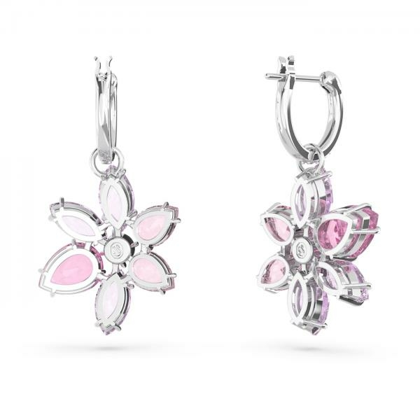 Swarovski Gema ezüst színű fülbevaló virág metszésű rózsaszín kristállyal 5658397