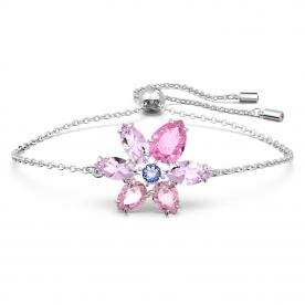 Swarovski Gema ezüst színű karkötő virág metszésű rózsaszín kristállyal 5658396