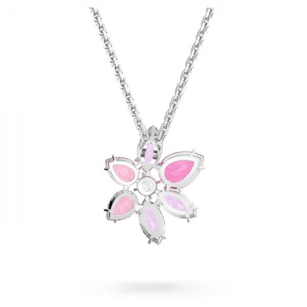Swarovski Gema ezüst színű nyaklánc virág metszésű rózsaszín kristállyal 5662493