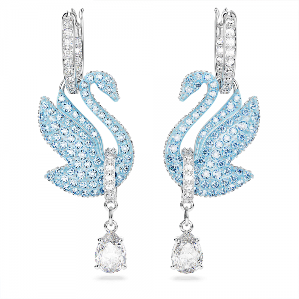 Swarovski Iconic kék hattyús ezüst színű függő fülbevaló 5660593