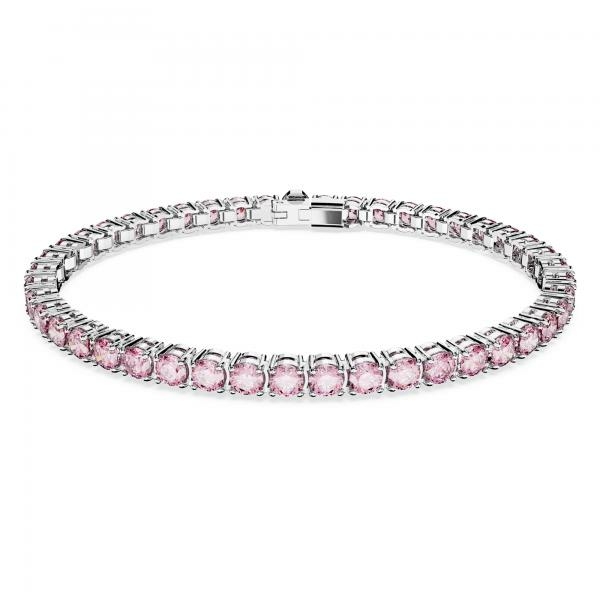 Swarovski Mátrix ezüst színű tenisz karkötő rózsaszín kristályokkal 5648931