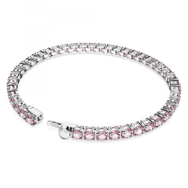 Swarovski Mátrix ezüst színű tenisz karkötő rózsaszín kristályokkal 5648931