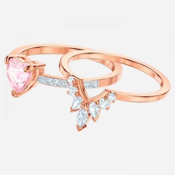 Swarovski Rózsaarany gyűrű szett rózsaszín kristállyal 