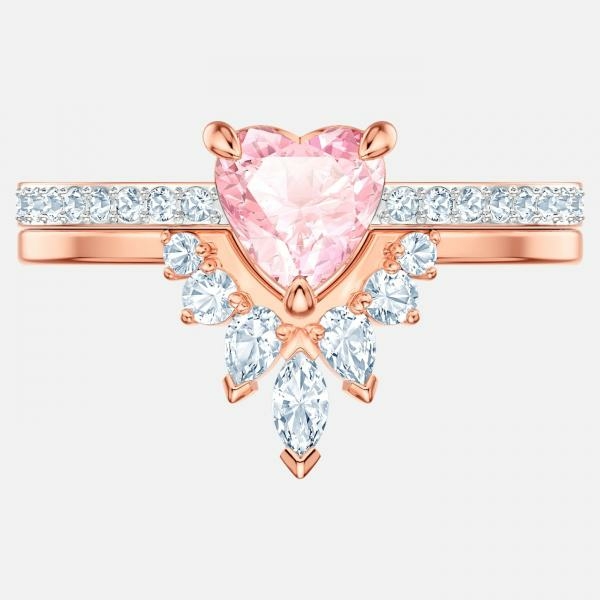 Swarovski Rózsaarany gyűrű szett rózsaszín kristállyal 