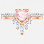Swarovski Rózsaarany gyűrű szett rózsaszín kristállyal 