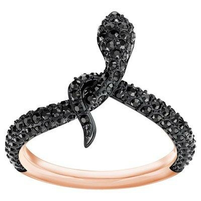 Swarovski Szikrázó kígyó rozé gyűrű fekete kristályokkal 