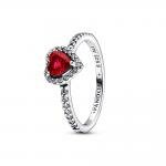 Szikrázó vörös kiemelt szív ezüst gyűrű