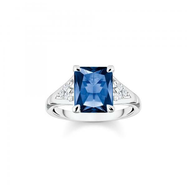 Thomas Sabo  Ezüst gyűrű kék és fehér nagy kővel 