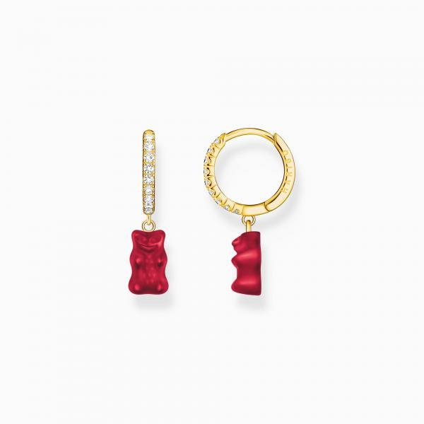 Thomas Sabo  Fél pár aranyozott ezüst karika fülbevaló piros Haribo gumi macival CR726-414-10