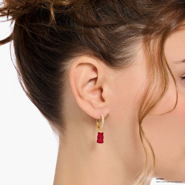 Thomas Sabo  Fél pár aranyozott ezüst karika fülbevaló piros Haribo gumi macival CR726-414-10