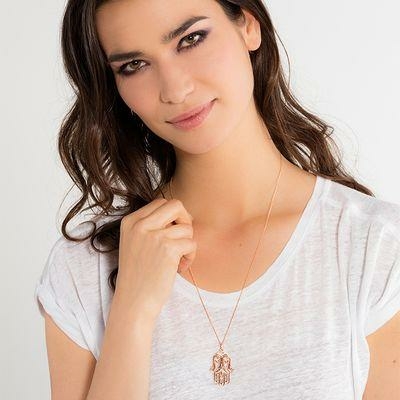 Thomas Sabo 18K rozé arannyal bevont Fatima keze ezüst medál PE731-416-14