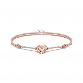 Thomas Sabo Állítható drapp textil karkötő rozé szív gyönggyel A2123-597-40-L22V