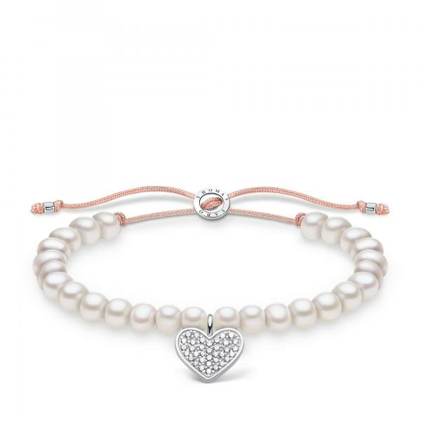 Thomas Sabo Állítható textil tenyésztett gyöngy karkötő köves szívvel A1986-199-14-L20v