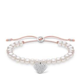 Thomas Sabo Állítható textil tenyésztett gyöngy karkötő köves szívvel A1986-199-14-L20v