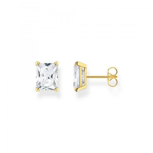 Thomas Sabo Aranyozott ezüst fülbevaló téglalap alakú fehér kővel H2201-414-14