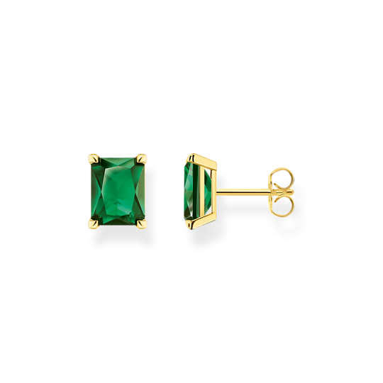 Thomas Sabo Aranyozott ezüst fülbevaló téglalap alakú zöld kővel H2201-472-6