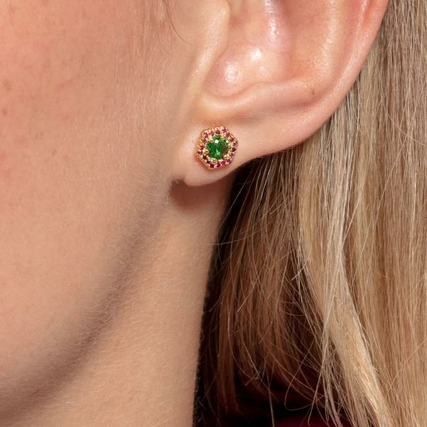 Thomas Sabo Aranyozott ezüst fülbevaló zöld és piros kövekkel H2072-973-7