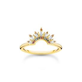 Thomas Sabo Aranyozott ezüst gyűrű napsugarakkal és színes kövekkel 