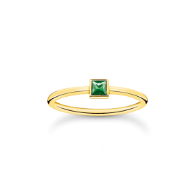 Thomas Sabo Aranyozott ezüst gyűrű négyzet alakú zöld kővel 