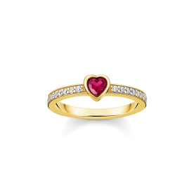 Thomas Sabo Aranyozott ezüst gyűrű piros szívvel 