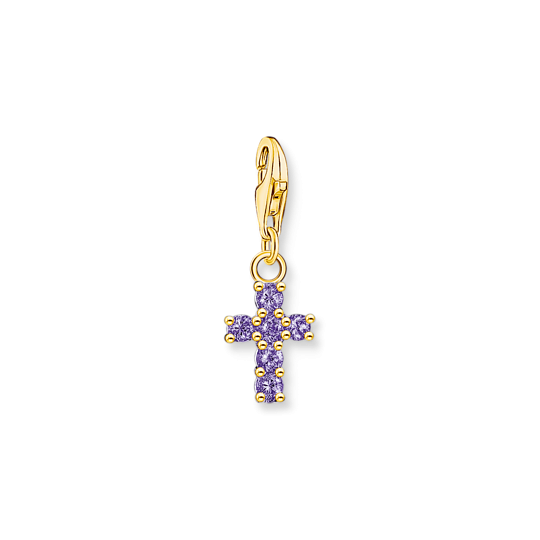 Thomas Sabo Aranyozott ezüst kereszt charm lila cirkóniával 2036-414-13