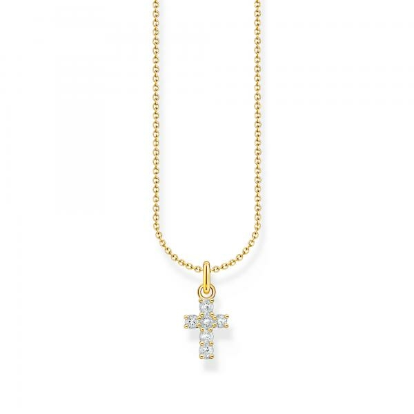 Thomas Sabo Aranyozott ezüst nyaklánc áttetsző kereszt medállal KE2226-414-14-L45v