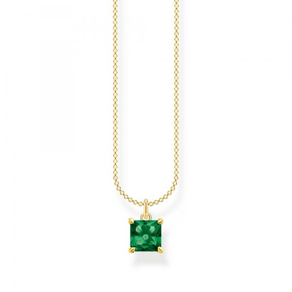 Thomas Sabo Aranyozott ezüst nyaklánc szögletes zöld kővel KE2156-472-6-L45V