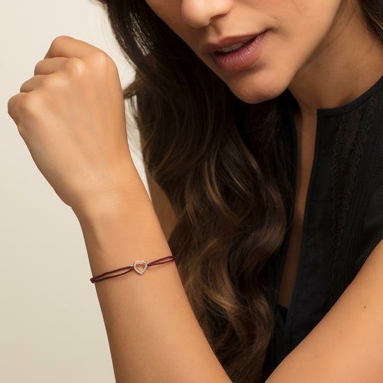 Thomas Sabo Bordó textil karkötő rozé szívvel LS040-898-10-L20