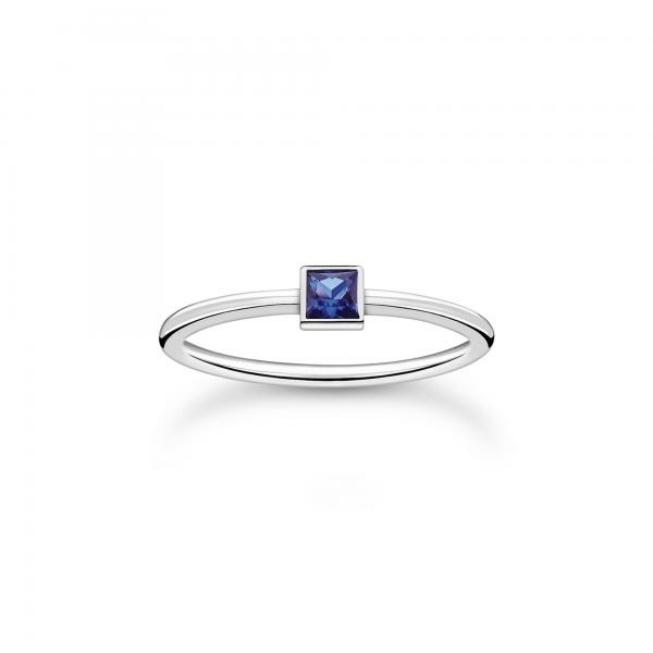 Thomas Sabo Ezüst gyűrű négyzet alakú kék kis kővel 