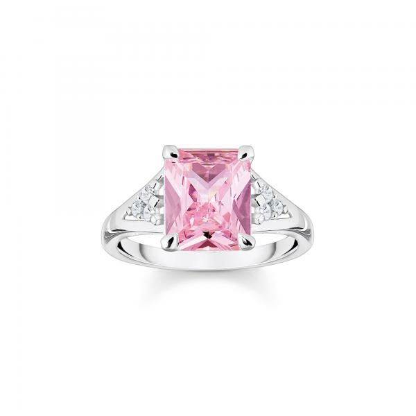 Thomas Sabo Ezüst gyűrű rózsaszín nagy kővel 