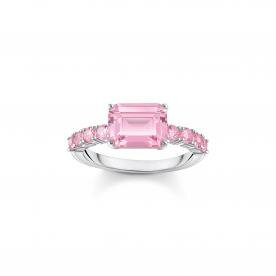 Thomas Sabo Ezüst gyűrű téglalap alakú rózsaszín kővel 