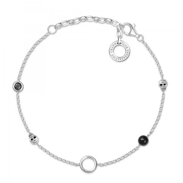 Thomas Sabo Ezüst karkötő ónixxal koponyával X0275-641-11-L19v