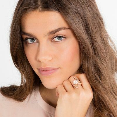 Thomas Sabo Fatima kertje 18K rosé arannyal bevont ezüst gyűrű cirkóniával rózsakvarccal TR2067-417-9-54