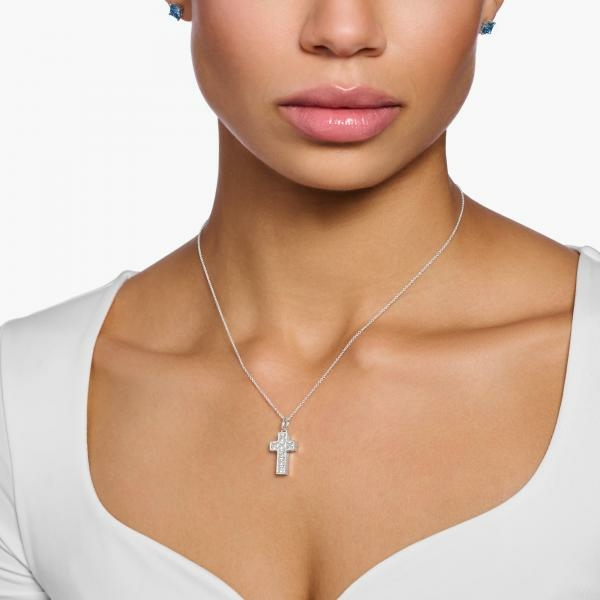 Thomas Sabo Fehér köves kereszt ezüst nyaklánc  KE2166-051-14-L45v