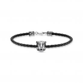 Thomas Sabo Fekete bőr karkötő tigrisfejjel 