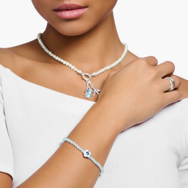 Thomas Sabo Kék jáde karkötő tűzzománc virággal A2094-496-1-L19V