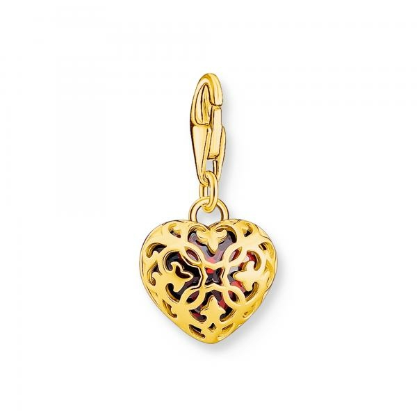 Thomas Sabo Piros szív aranyozott ezüst foglalatban charm 2094-414-10