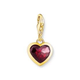 Thomas Sabo Piros szív aranyozott ezüst foglalatban charm 2094-414-10