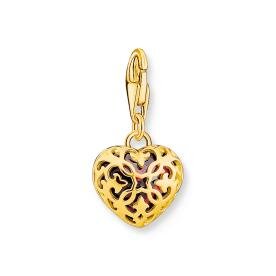 Thomas Sabo Piros szív aranyozott ezüst foglalatban charm 2094-414-10